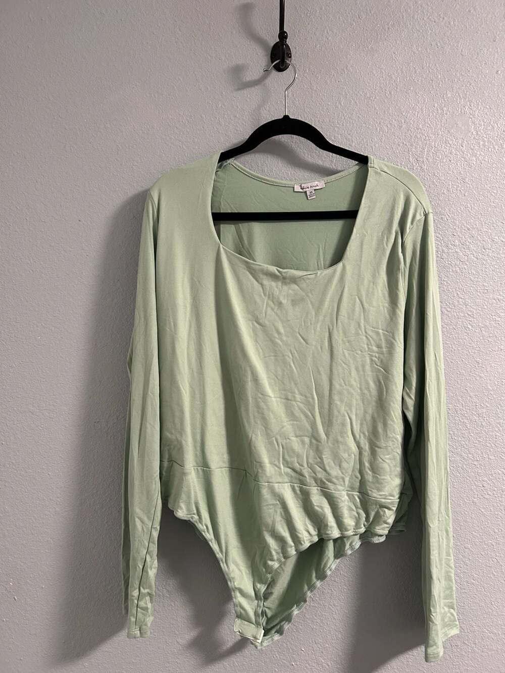 White Birch Sage Green Long Sleeve Square Neck Bodysuit Size 1X